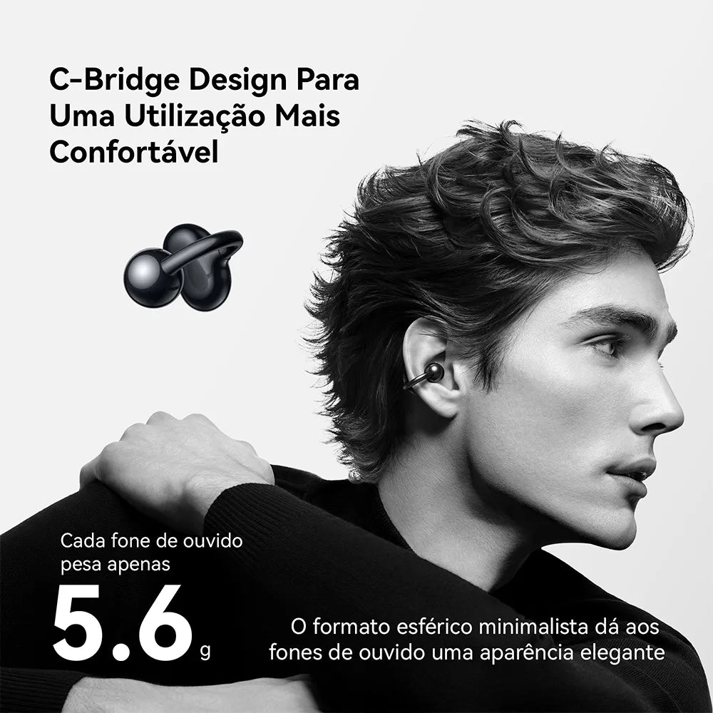 Fones de ouvido sem fio FreeClip de ouvido aberto com design em formato de C e 36 horas de duração de bateria