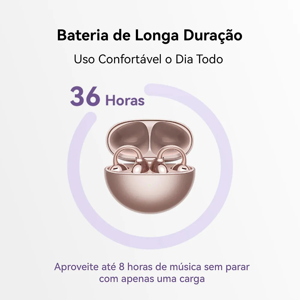 Fones de ouvido sem fio FreeClip de ouvido aberto com design em formato de C e 36 horas de duração de bateria