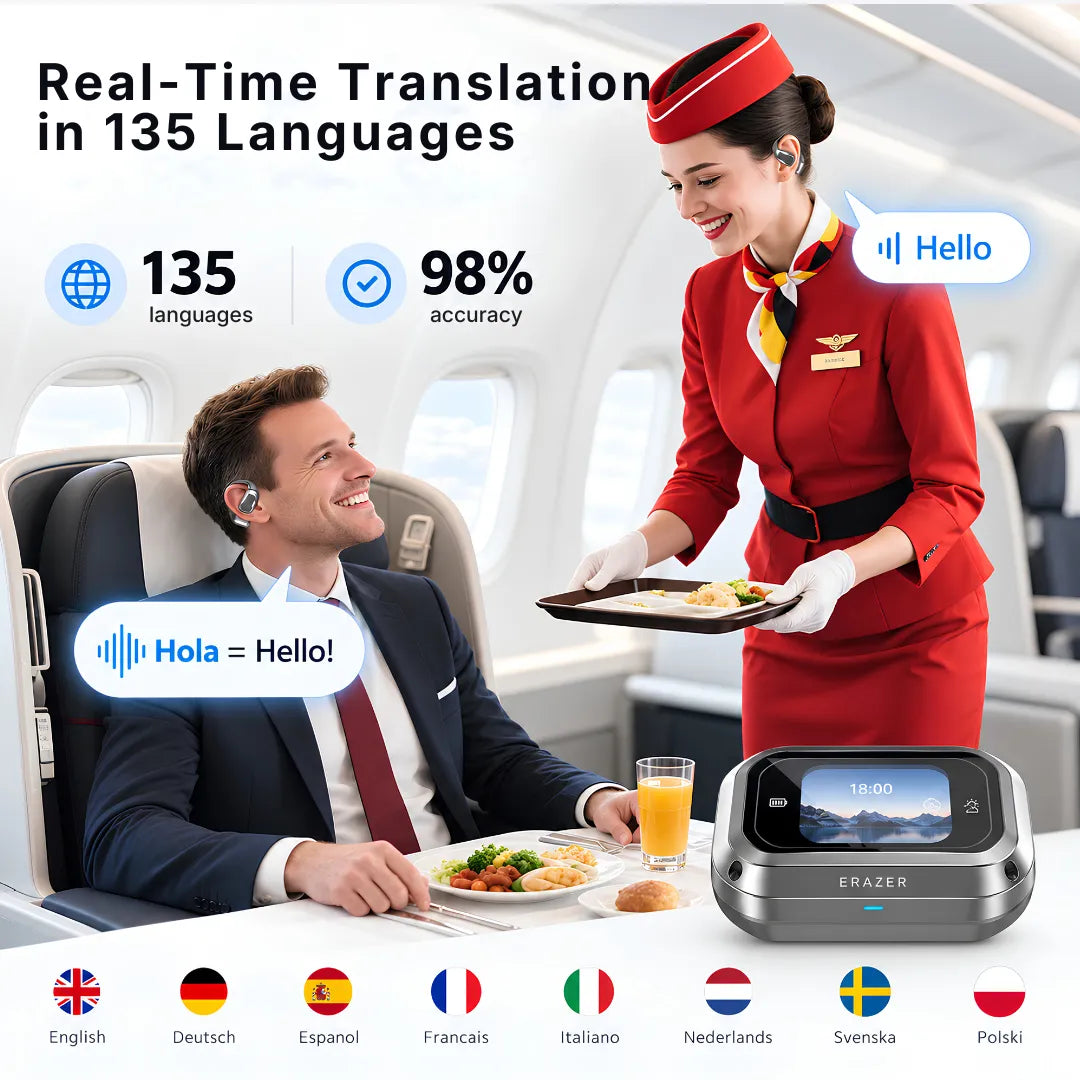 Audífonos traductores con IA ERAZER XP6 con 135 idiomas y Bluetooth 5.4