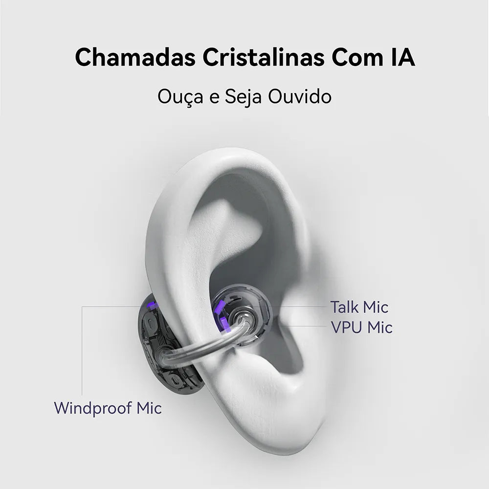 Fones de ouvido sem fio FreeClip de ouvido aberto com design em formato de C e 36 horas de duração de bateria